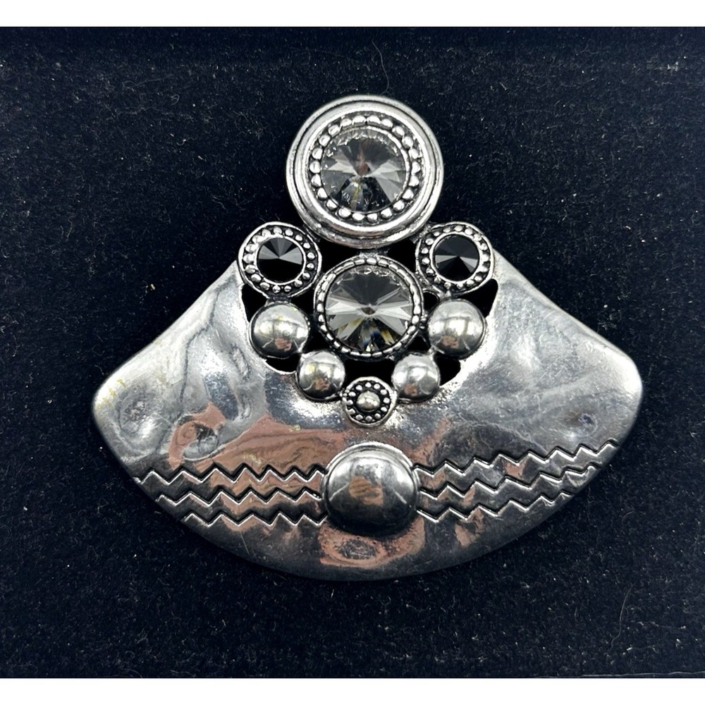 Silver Tone Pendant Statement Large Medallion Chunky Art Maximalist Old Money